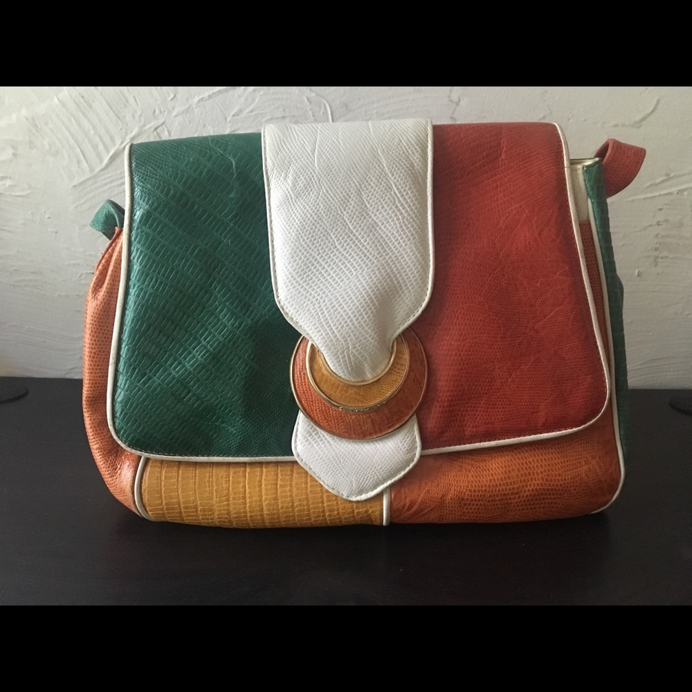 Vintage Green Orange White Leather Sharif Handbag